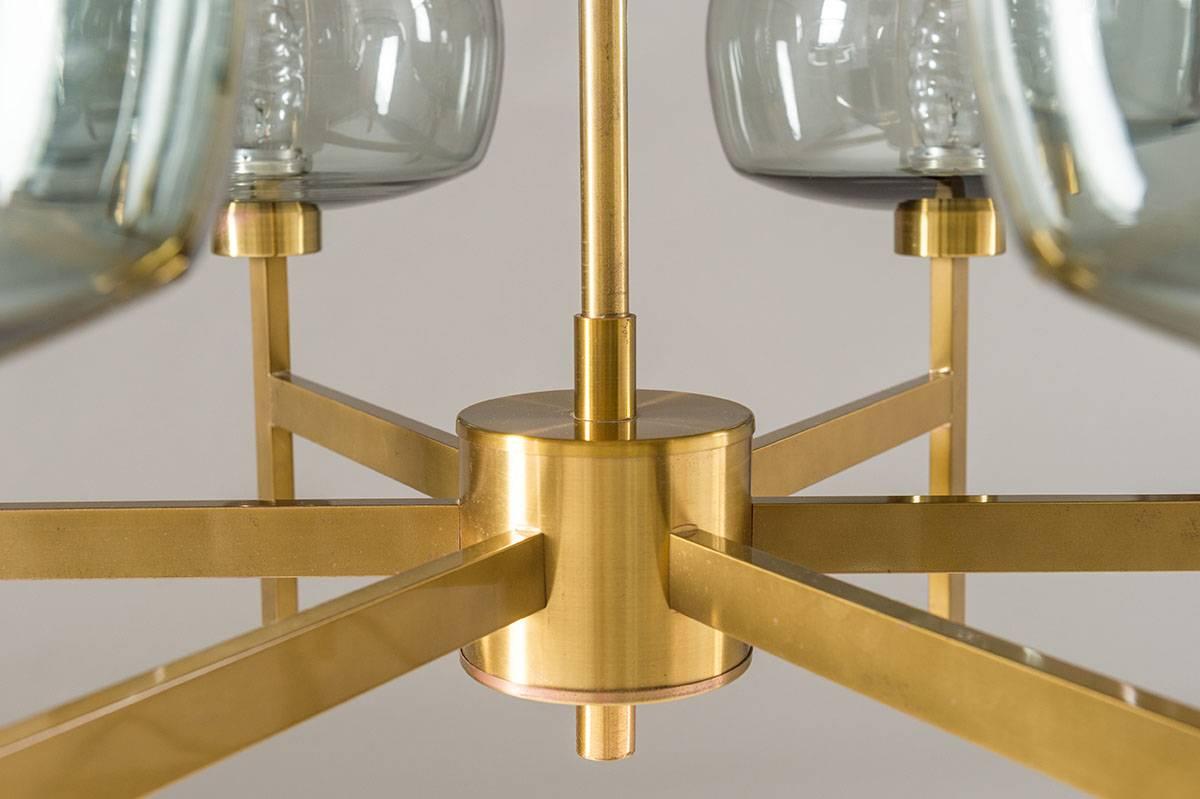 20th Century Large Swedish Chandelier in Brass and Glass by Holger Johansson