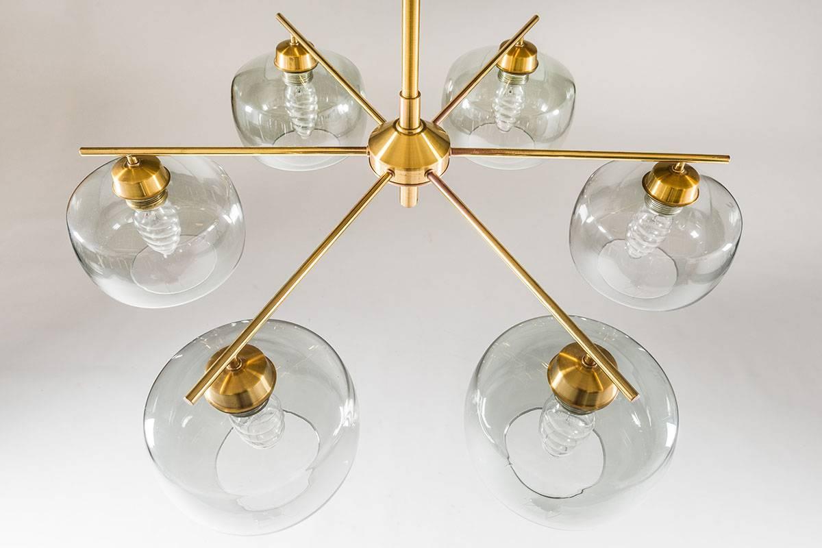 Pair of Swedish Chandeliers in Brass and Glass by Holger Johansson 1
