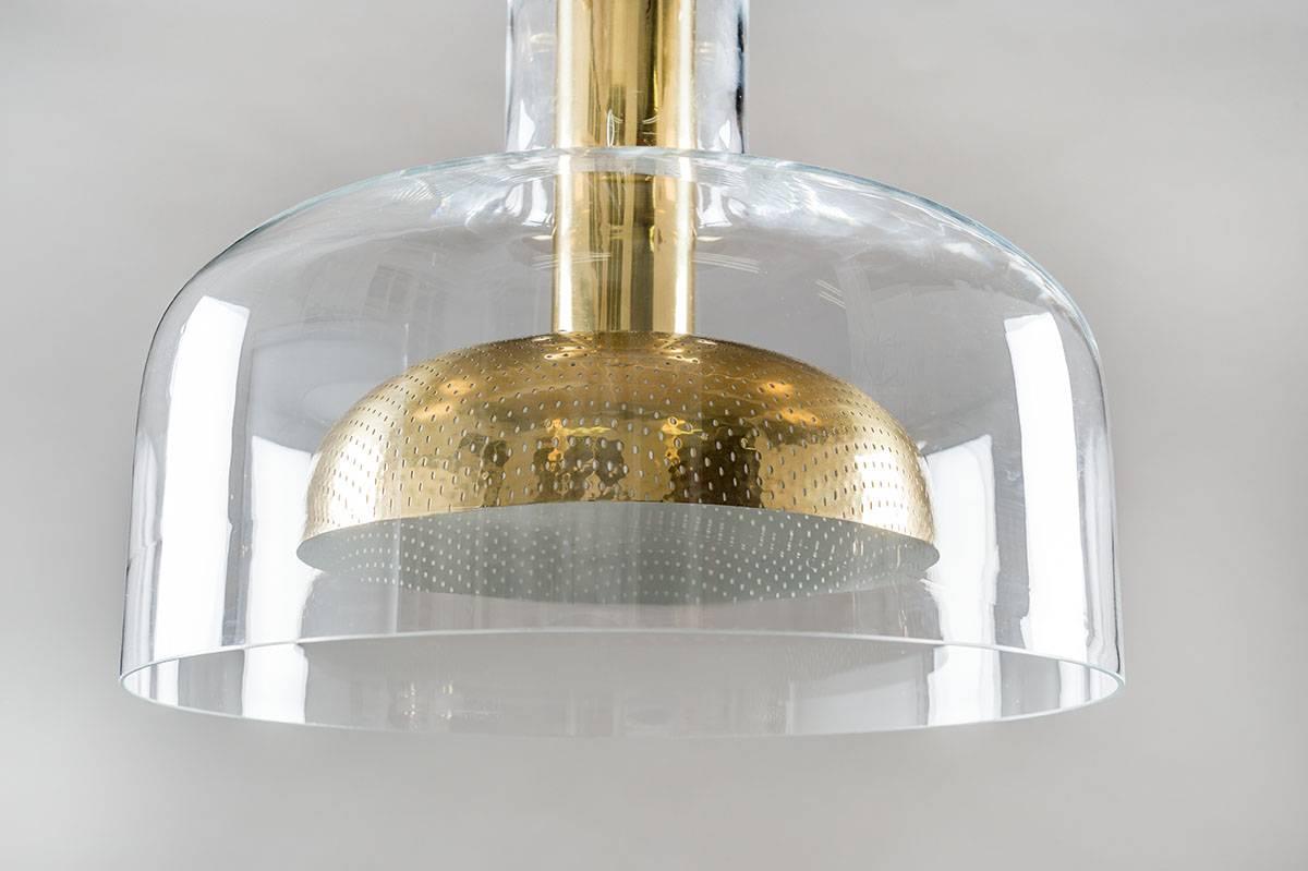 Scandinavian Modern Pair of Pendants in Glass and Brass by Anders Pehrson for Ateljé Lyktan