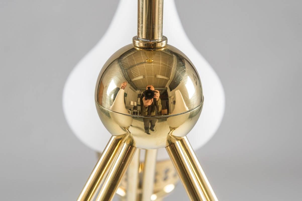 20th Century Swedish Chandelier in Brass and Opaline Glass by Hans Bergström for ASEA For Sale
