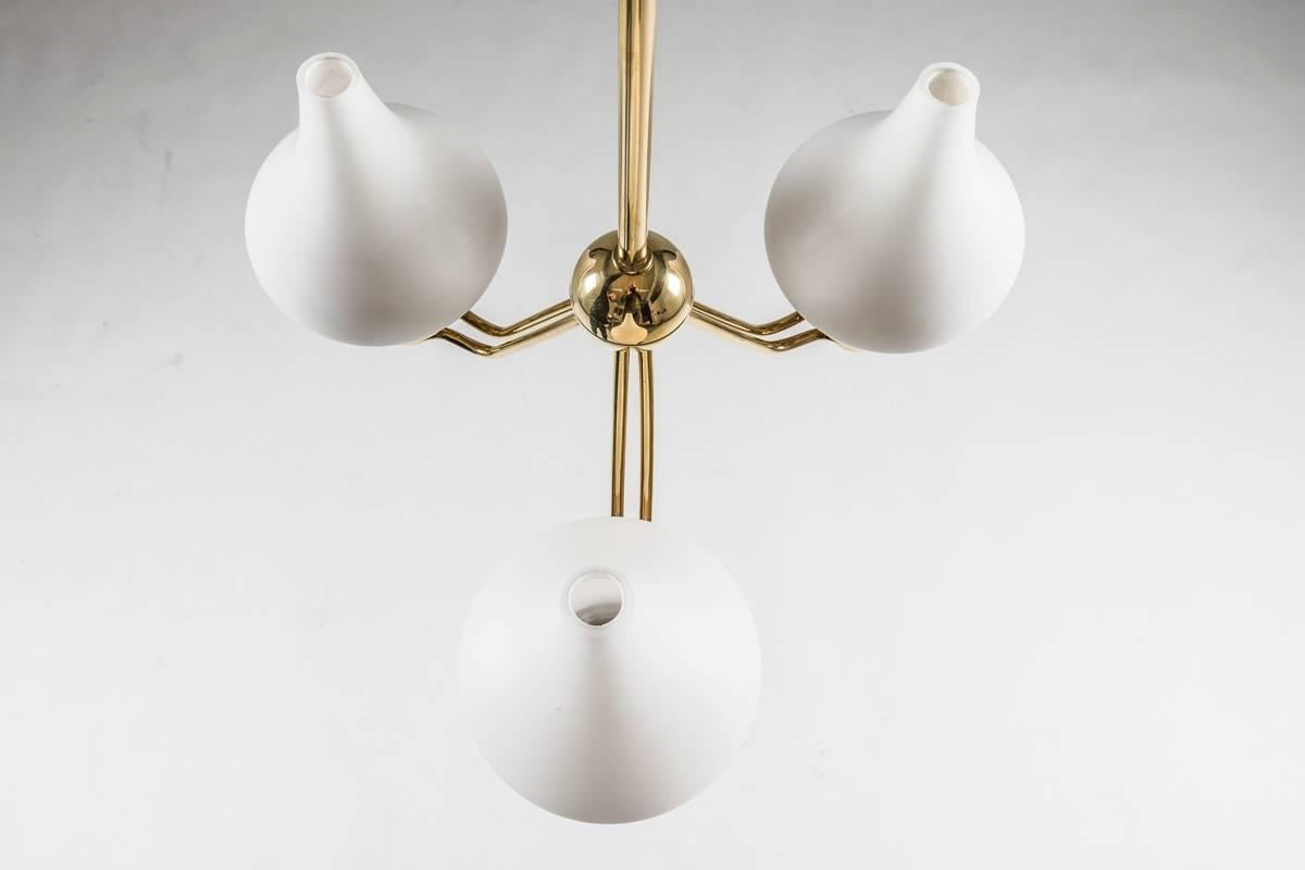 Swedish Chandelier in Brass and Opaline Glass by Hans Bergström for ASEA For Sale 1