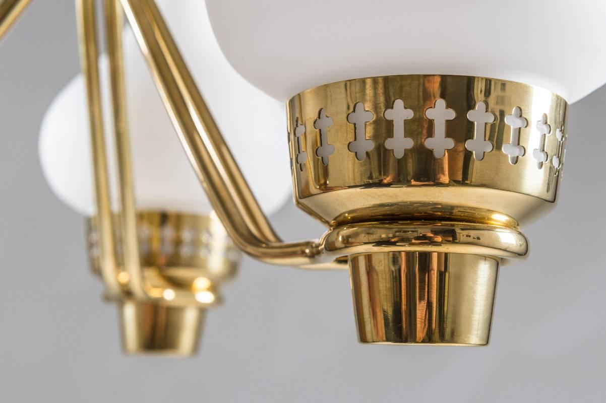 Swedish Chandelier in Brass and Opaline Glass by Hans Bergström for ASEA For Sale 2