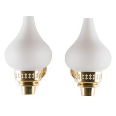 Swedish Wall Lamps in Brass and Opaline Glass by Hans Bergström for ASEA