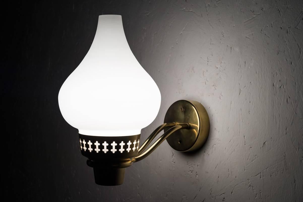 Swedish Wall Lamps in Brass and Opaline Glass by Hans Bergström for ASEA 5
