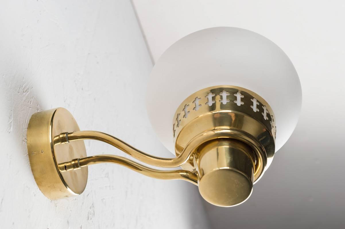 Swedish Wall Lamps in Brass and Opaline Glass by Hans Bergström for ASEA 4