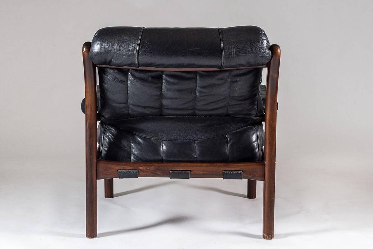 South American Midcentury Buffalo Leather Easy Chair in the Style of Jean Gillon