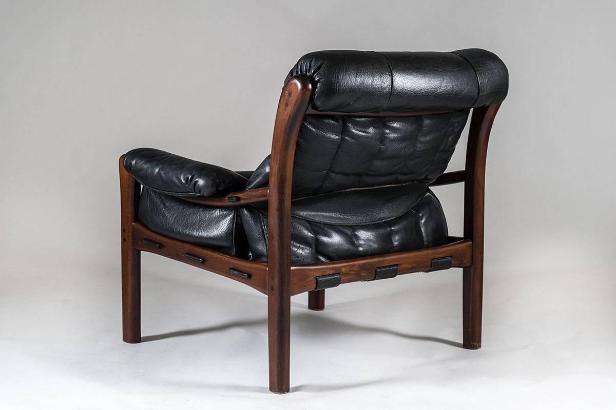 Mid-Century Modern Midcentury Buffalo Leather Easy Chair in the Style of Jean Gillon