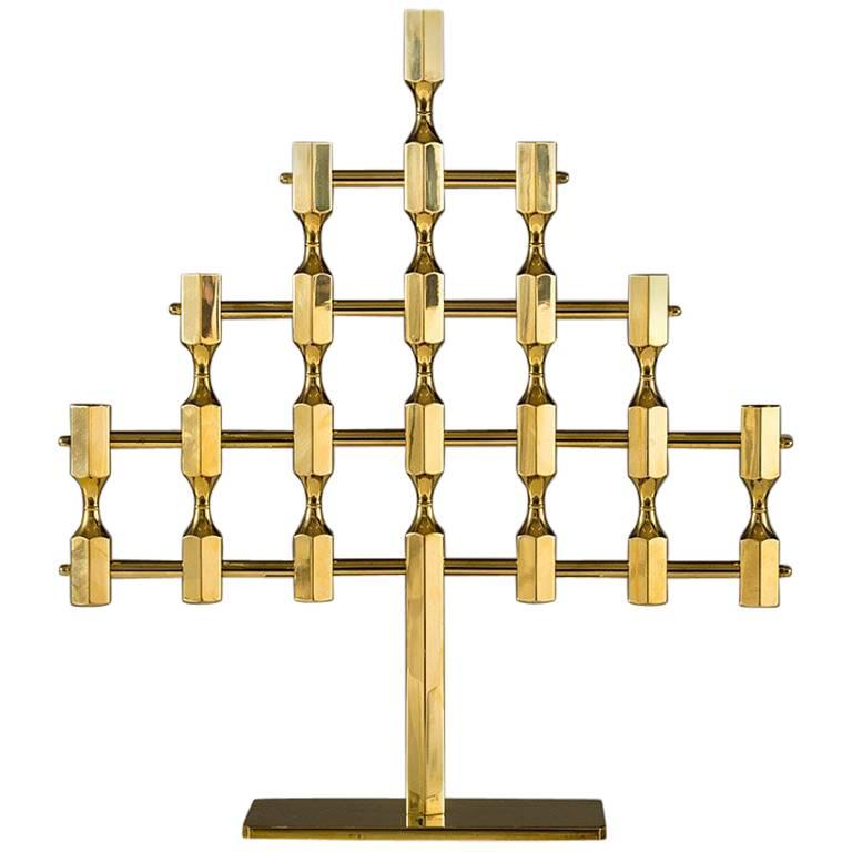 Large Swedish Candelabra in Brass by Lars Bergsten for Gusum