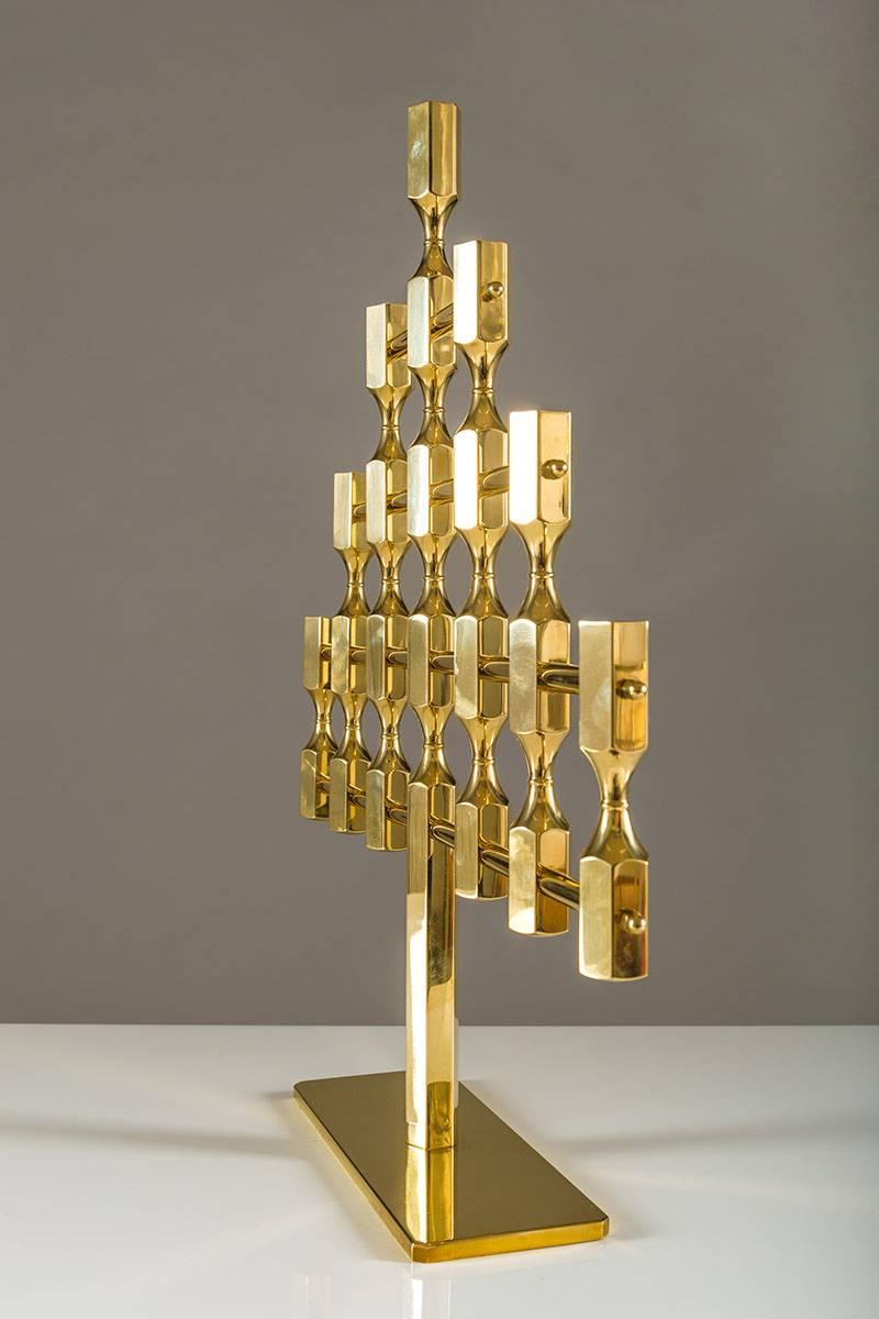 Very large candelabra by Gusum, Sweden. This is one of the biggest candelabras in this series and is rarely seen. It is made of solid brass and is therefore very heavy.
Condition: Excellent (polished).
 