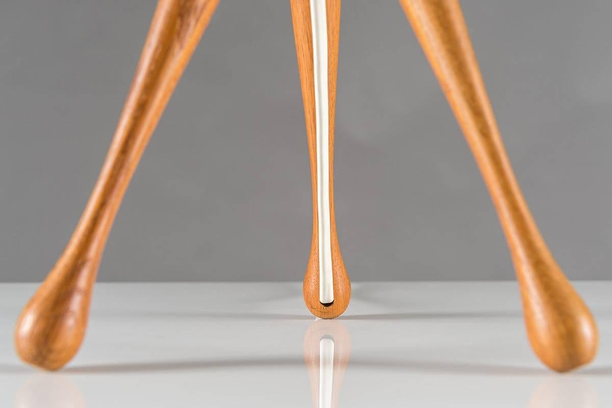 Mid-Century Modern Scandinavian Table Lamp by in Oak and Opaline Glass by Luxus, Sweden For Sale