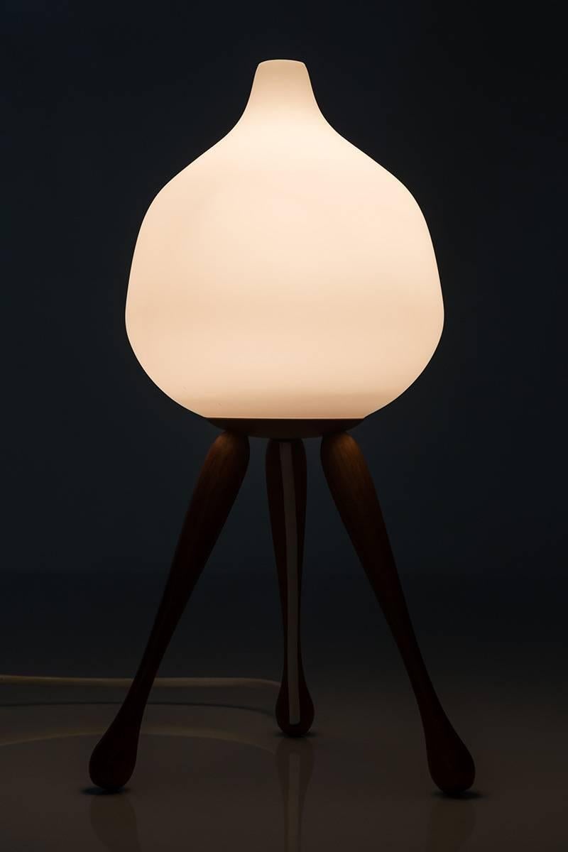 Scandinavian Table Lamp by in Oak and Opaline Glass by Luxus, Sweden For Sale 1