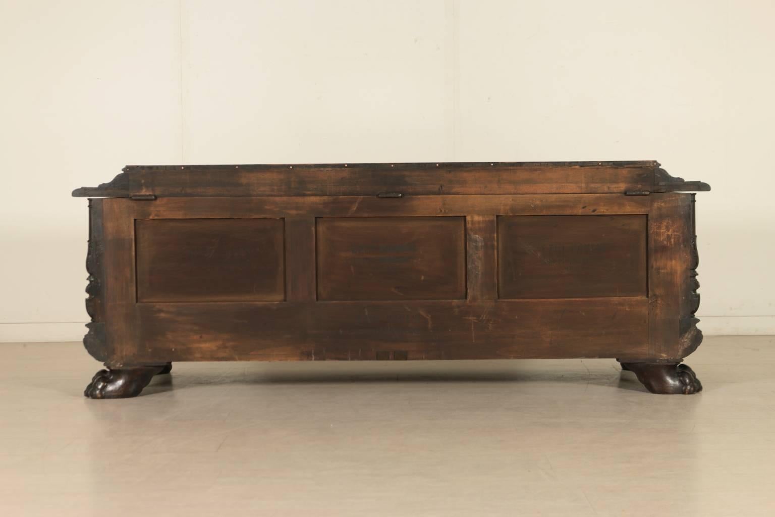 Italian 19th Century Renaissance Revival Carved Walnut Chest with Feral Feet