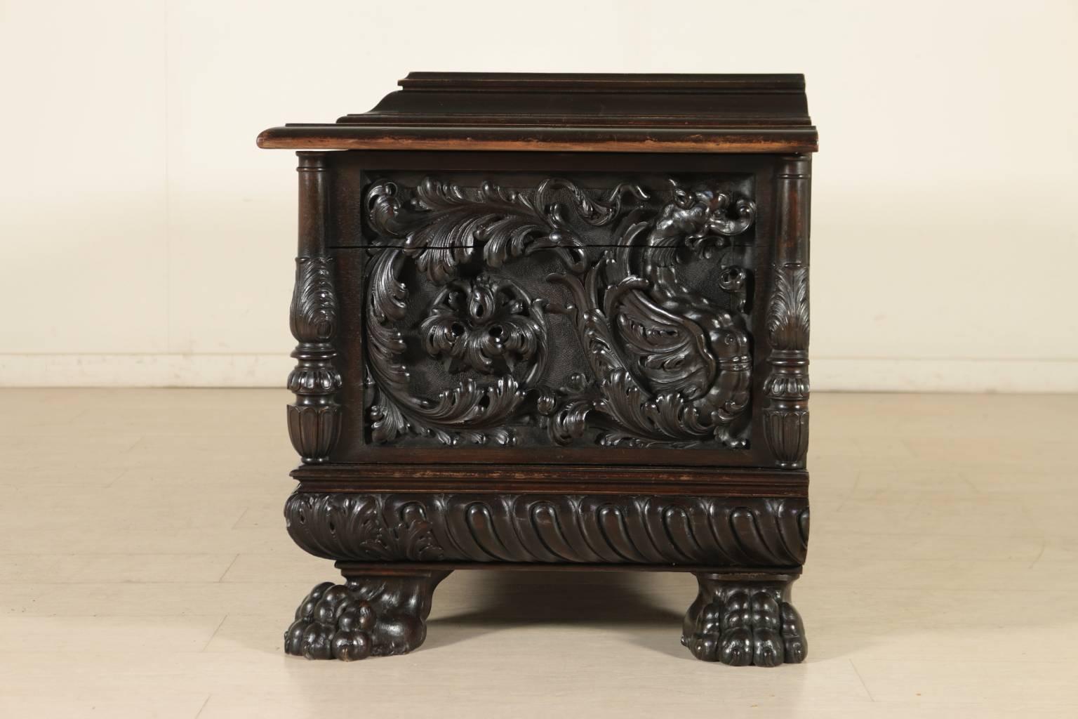 19th Century Renaissance Revival Carved Walnut Chest with Feral Feet 2