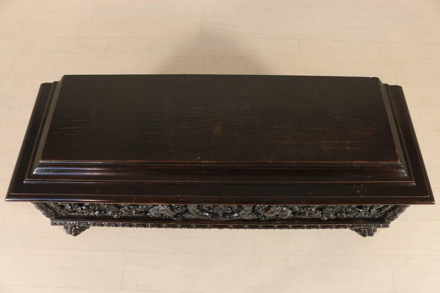 19th Century Renaissance Revival Carved Walnut Chest with Feral Feet 3