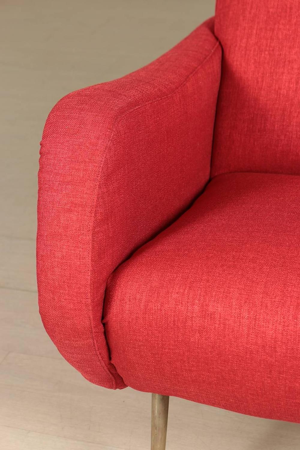 MidCentury Italian Armchair Foam Padding, Fabric Upholstery, Brass Legs at 1stdibs