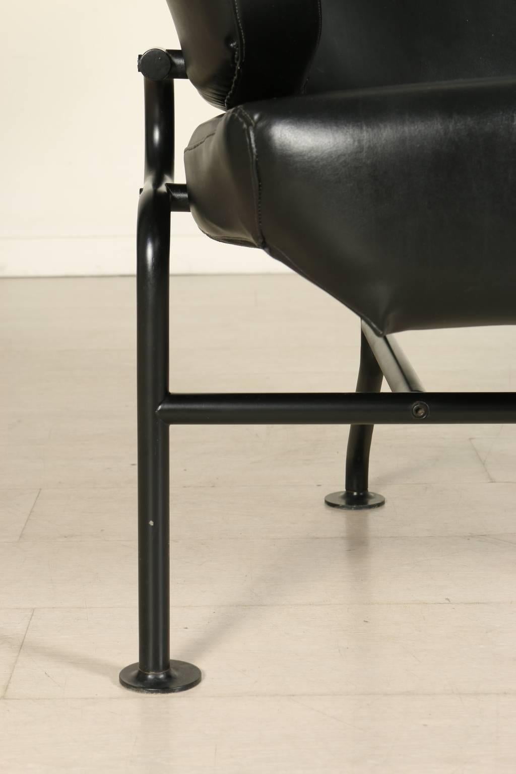 Mid-20th Century Metal Leather Three Elements Armchair by Franco Albini and Franca Helg for Poggi
