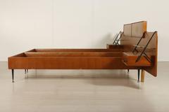 Teak Veneer Metal Glass Brass Double Bed by Silvio Cavatorta, Italy, 1950s