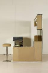 Bar with Counter Footboard and Stool Wood Fabric Mirrors, Italy, 1970s