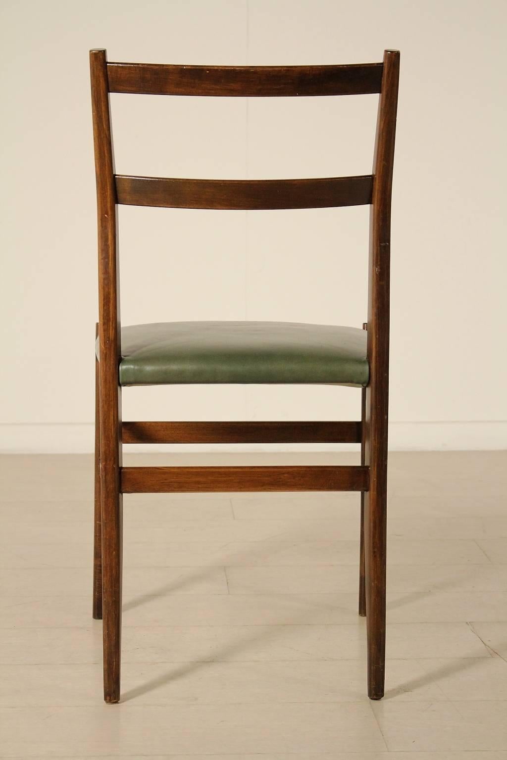 Group Four Chairs by Gio Ponti Stained Ash Wood Leatherette Seat, Italy, 1950s In Good Condition In Milano, IT
