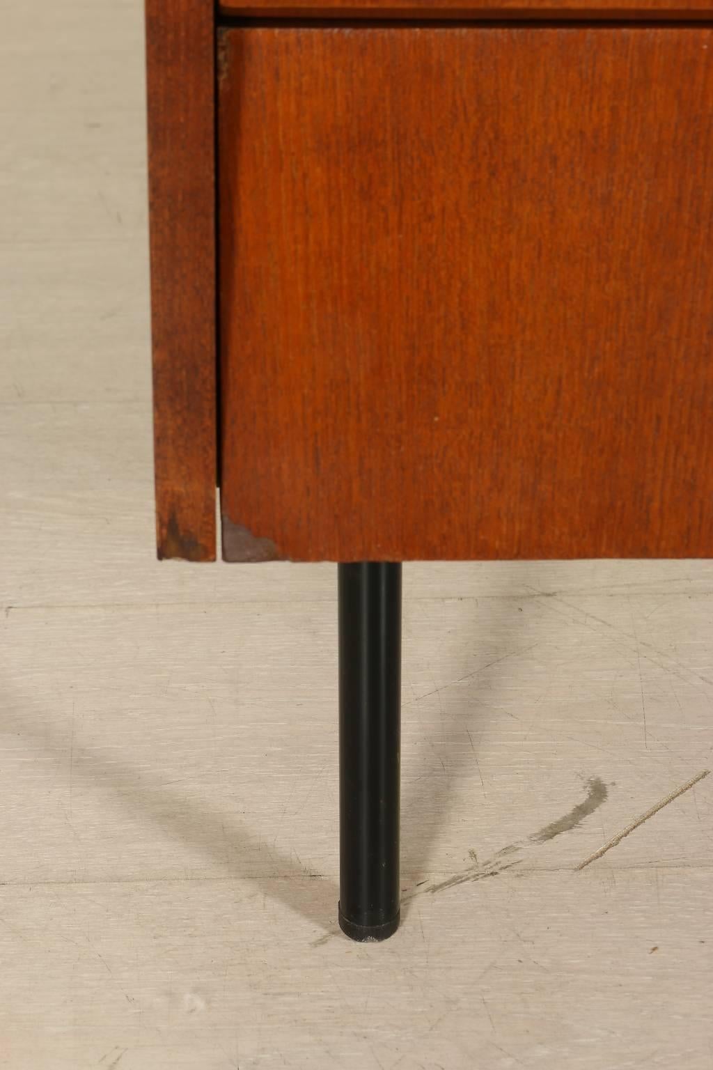 Cabinet by Isa with Drop-Leaf Doors Teak Veneer Metal Legs, Italy, 1960s 1