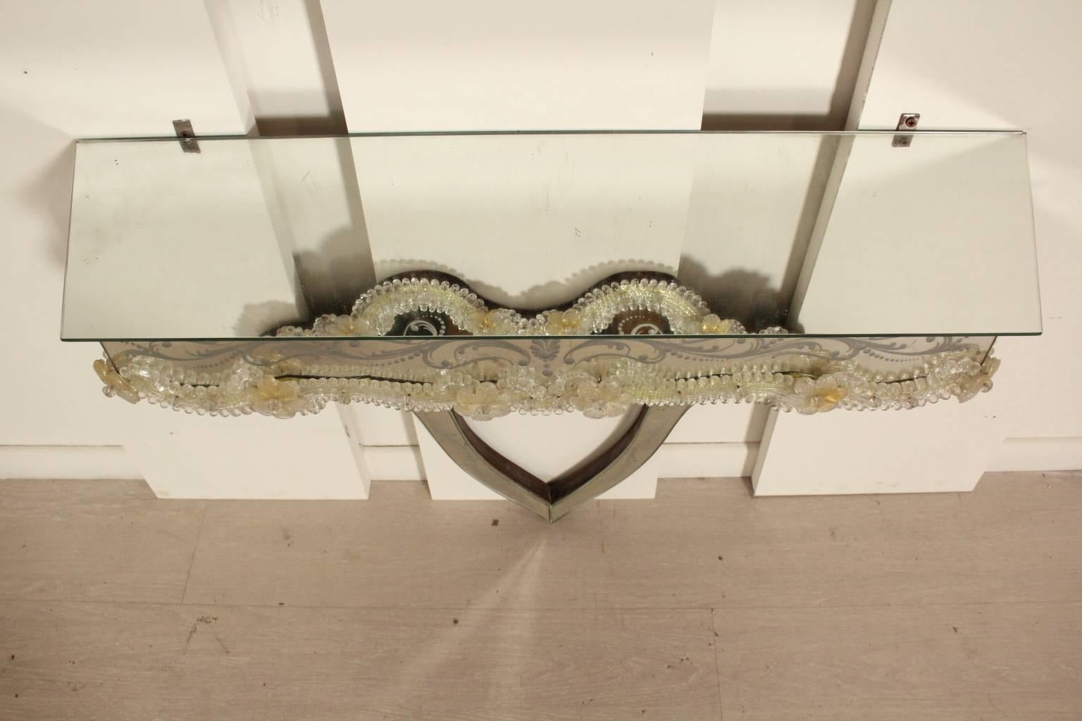 20th Century Console with Mirror in the Style of Brusotti with Blown Glass Decorations, 1950s