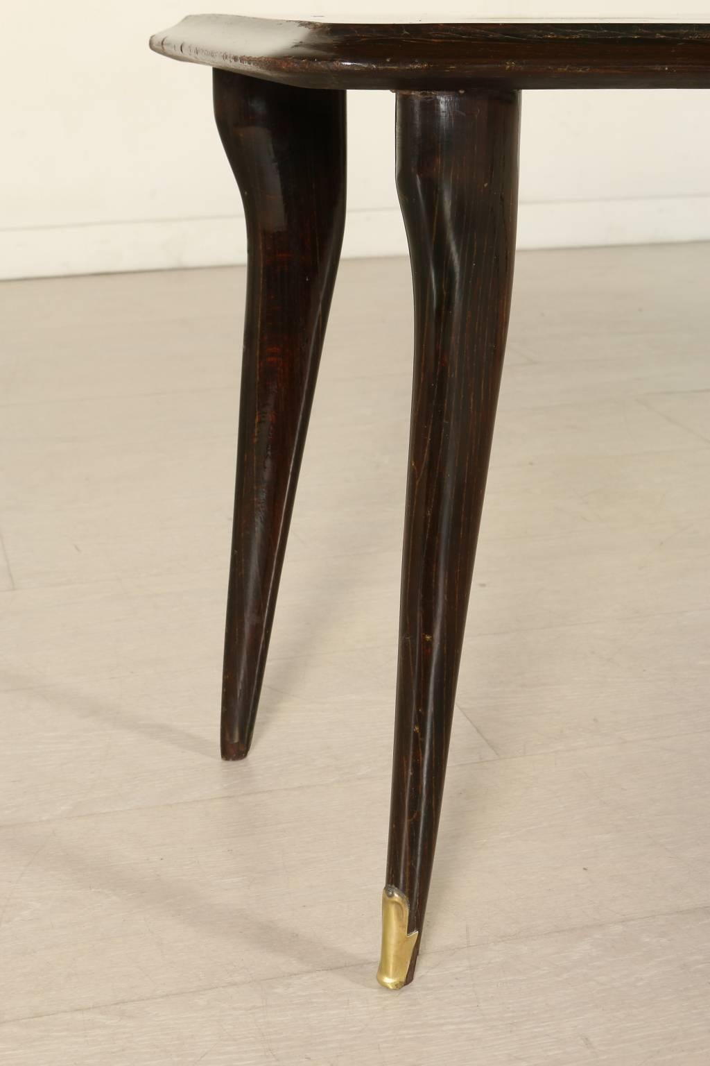 Graceful Console Rosewood Veneer Ebony Stained Wood Glass Brass, Italy, 1950s 1