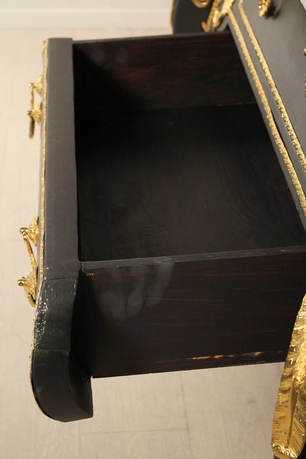 20th Century Ebonised Wood Brass Marble Chest of Drawers in the Style of Boulle 2