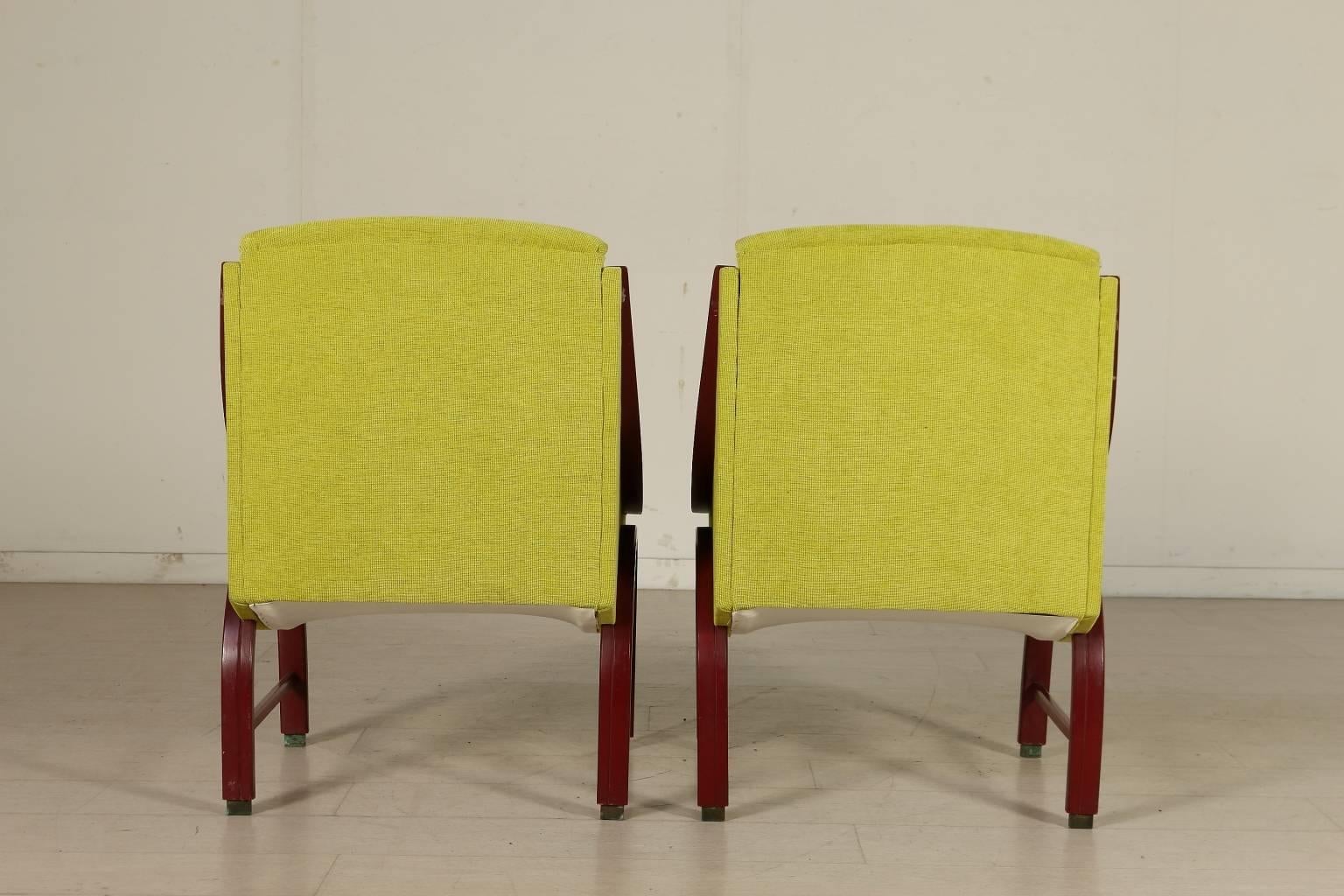 Two Armchairs Lacquered Bentwood Foam Padding Fabric Upholstery Vintage, 1960s In Good Condition In Milano, IT