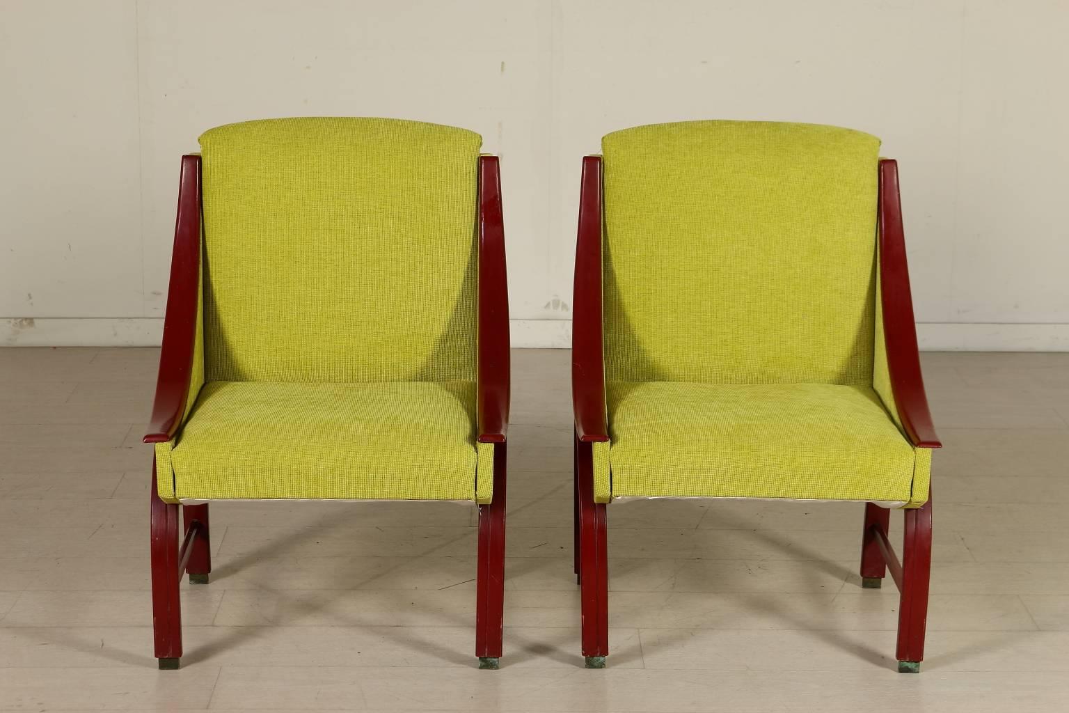 Two Armchairs Lacquered Bentwood Foam Padding Fabric Upholstery Vintage, 1960s 1