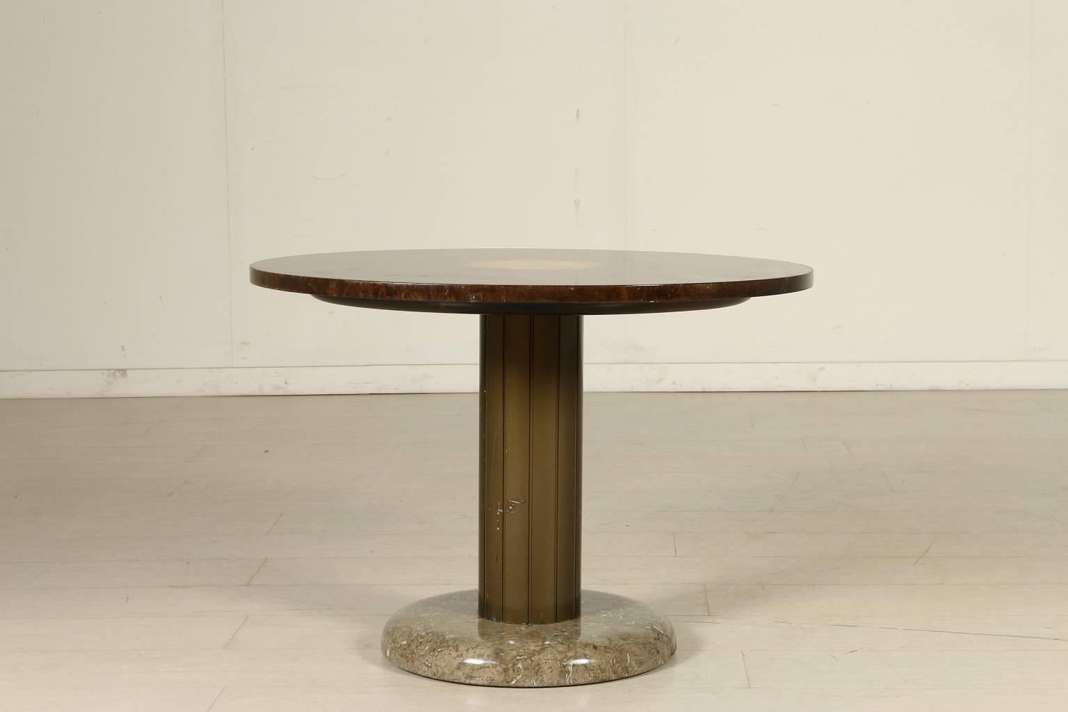 Mid-Century Modern Coffee Table by Bartoli Del Pezzo Burnished Metal Marble, Vintage 1980s