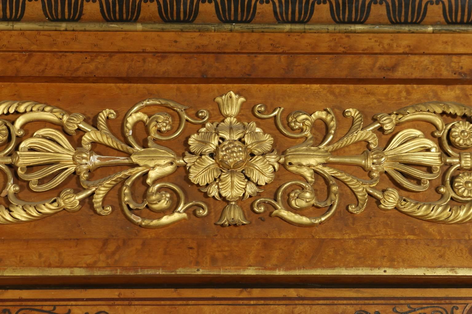 19th Century Restoration Maple Carved Inlaid Gilded Mirror Italy Piemonte 2
