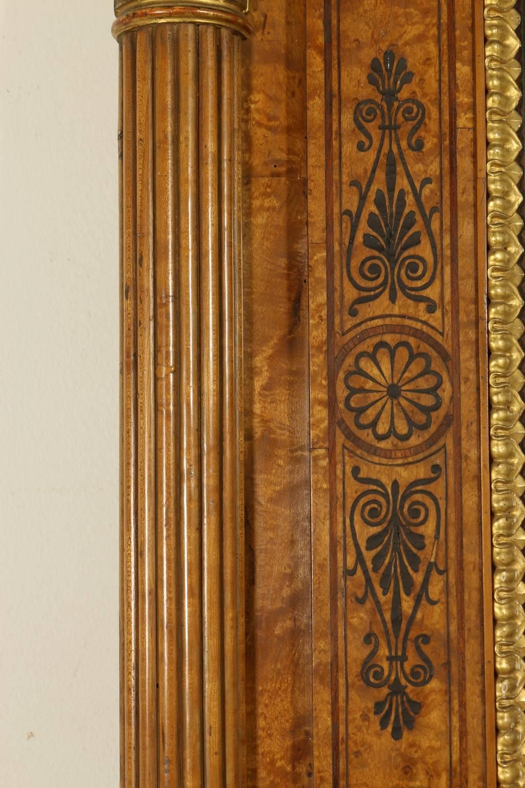 19th Century Restoration Maple Carved Inlaid Gilded Mirror Italy Piemonte 4