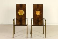 Two Chairs by Bartoli and Del Pezzo for Rossi Burl Veneer Metal Vintage, 1980s