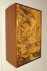 Hanging Bar Cabinet Rosewood Veneer Screen Printed Doors Vintage, Italy, 1950s