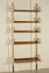 Wall Bookcase by Borsani Gold Anodised Aluminium Teak Plywood Plastic Vintage