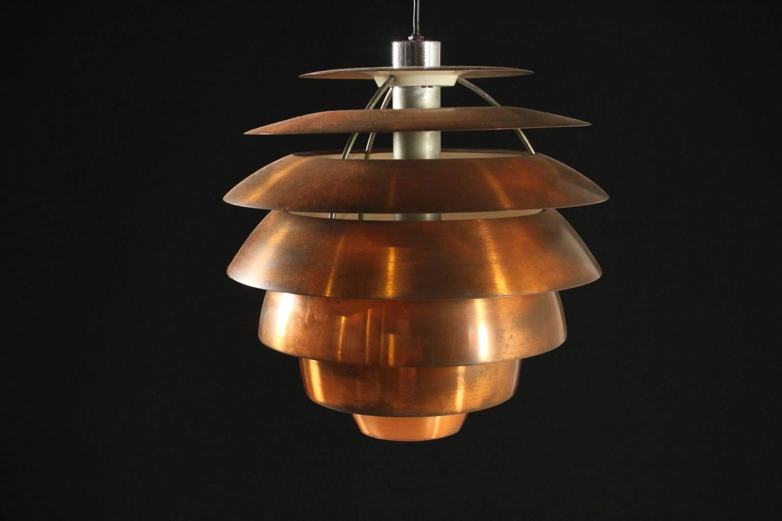 Mid-Century Modern Hanging Lamp by Stilnovo Brushed Copper Lacquered Metal Vintage, Italy, 1960s