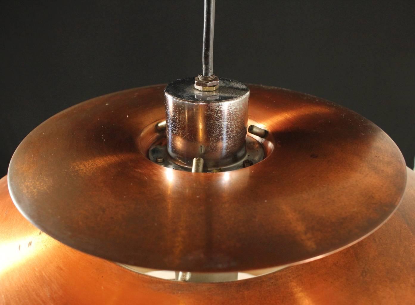 Italian Hanging Lamp by Stilnovo Brushed Copper Lacquered Metal Vintage, Italy, 1960s