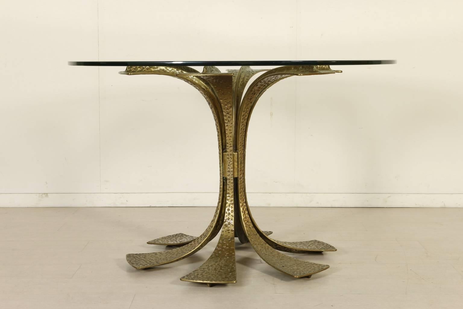 Mid-Century Modern Table by Luciano Frigerio Melted Bronze Glass Vintage, Italy, 1970s