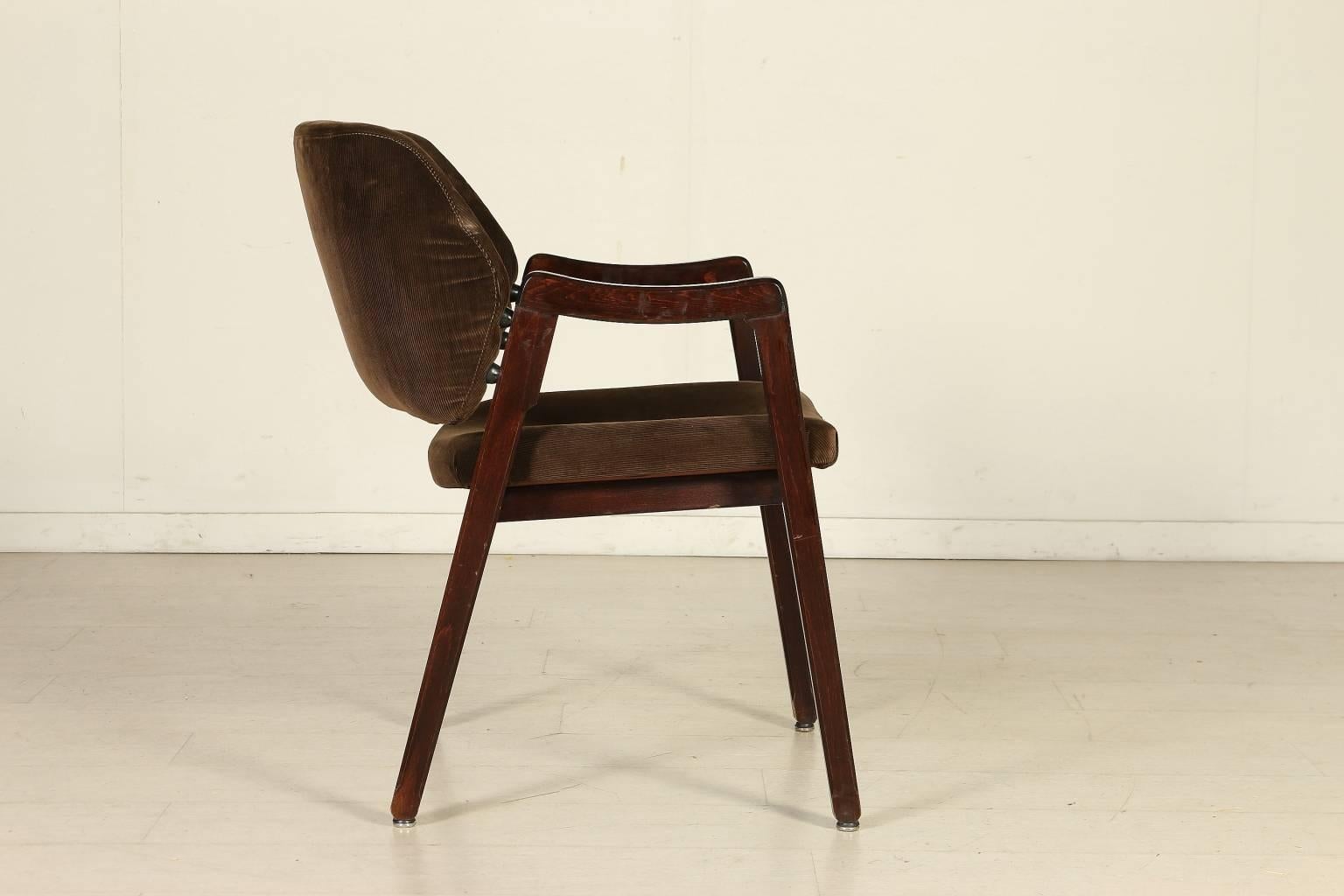 Italian Chair by Ico Parisi for Cassina Rosewood Foam Velvet Vintage, Italy, 1960s