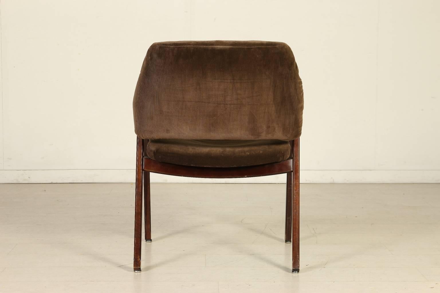 20th Century Chair by Ico Parisi for Cassina Rosewood Foam Velvet Vintage, Italy, 1960s