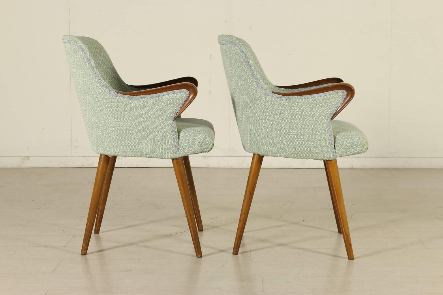 Mid-Century Modern Two Chairs by Osvaldo Borsani for Tecno Foam Fabric Stained Beech Vintage, 1950s