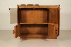 TV Stand Cabinet Walnut Veneer Leatherette Smoked Glass Vintage, Italy, 1960s
