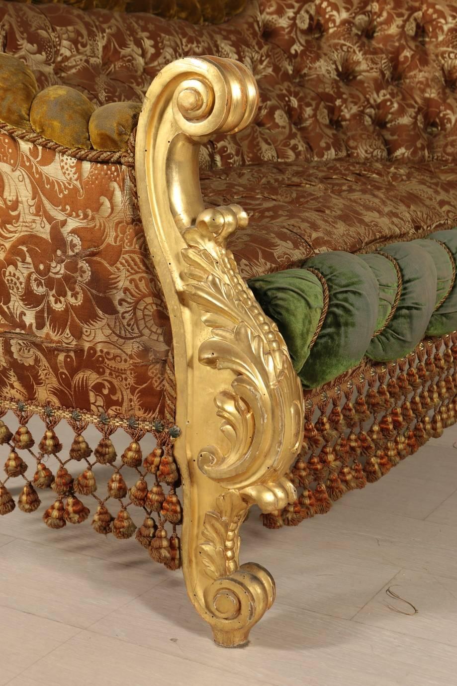 Satin Late 19th Century Baroque Style Carved and Gilded Wood Padded Sitting Room