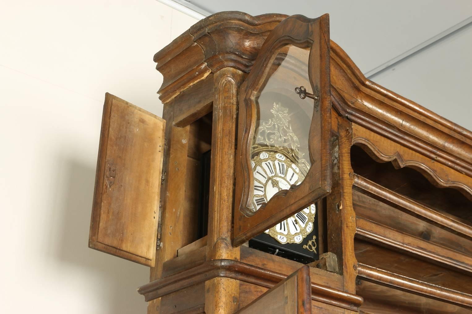 French Late 18th Century Walnut Cupboard with Plate Rack Clocks Manufactured in France