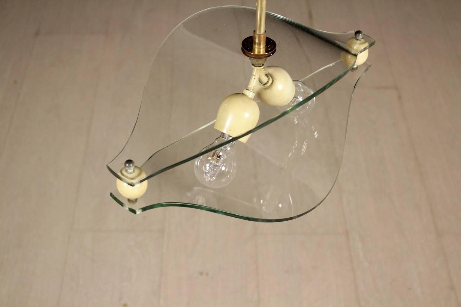 Brass and Glass Hanging Lamp Vintage Manufactured in Italy, 1950s 2