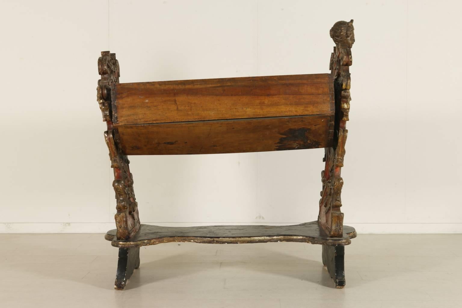 18th Century and Earlier 17th Century Carved and Lacquered Walnut Crib from the Papal States