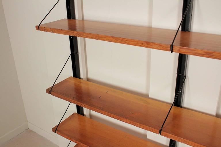 Wall Bookcase Metal Uprights Maple Shelves Vintage Manufactured in