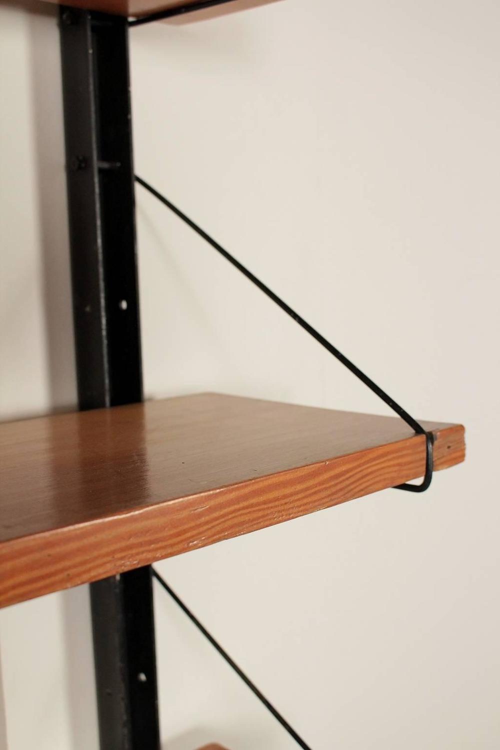 Wall Bookcase Metal Uprights Maple Shelves Vintage Manufactured in