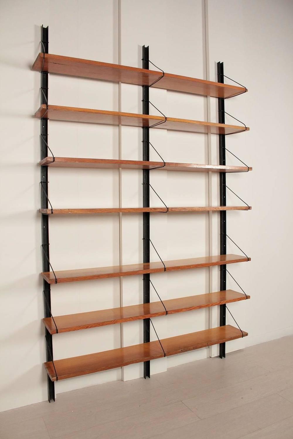 Wall Bookcase Metal Uprights Maple Shelves Vintage Manufactured in