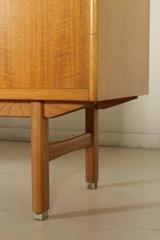 Highboard Teak Veneer Glass Sliding Doors Vintage, Italy, 1950s-1960s